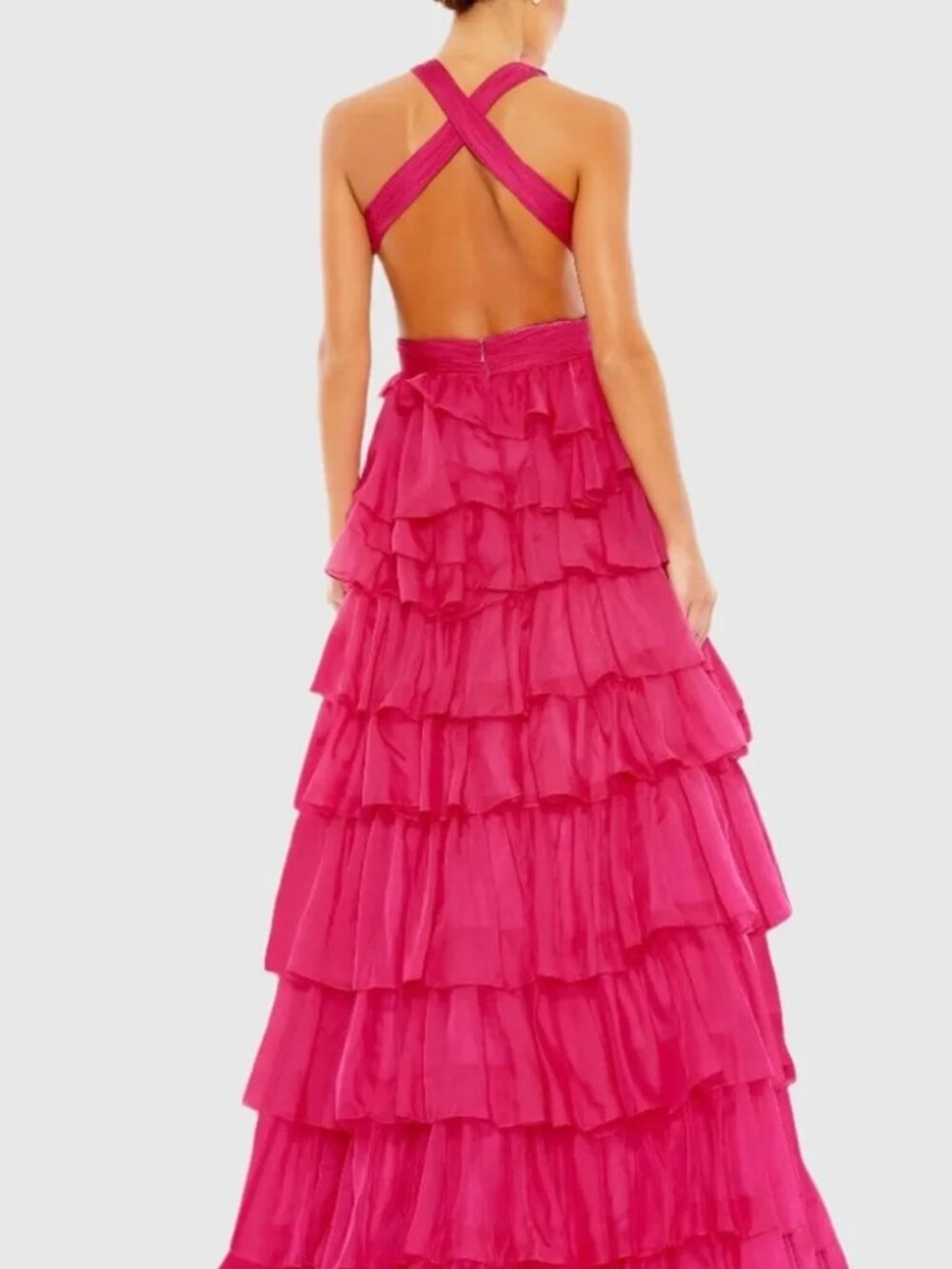 Long Halter Prom Ball Gown Halter Neckline Mac Duggal 67988 Sz 12 NWT Fuchsia